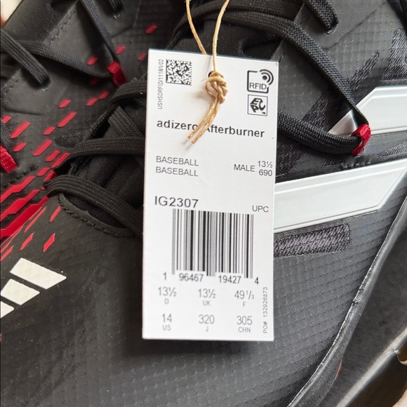 adidas Adizero Men\'s Black and Red Baseball Afterburner 9 Spikes 14 NEW IN BOX main image 8